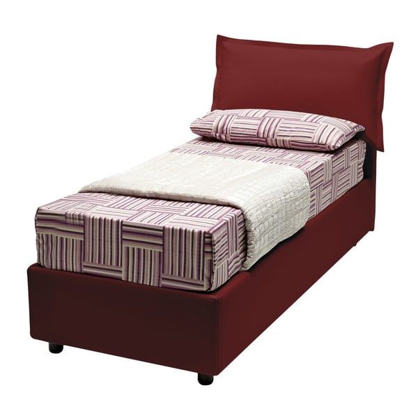 Červená jednolôžková posteľ s úložným priestorom, matracom a poťahom z koženky 13Casa Rose, 80 x 190 cm