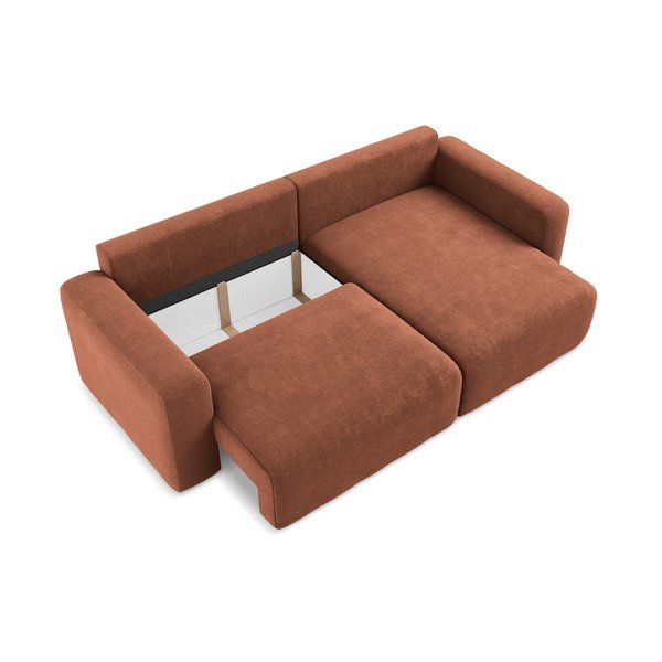 Ženilková rozkladacia/s úložným priestorom rohová pohovka v terakotovej farbe (pravý roh/s leňoškou) Kona – Makamii-image-4
