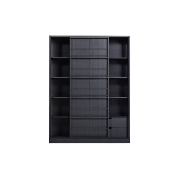 Čierna knižnica z borovicového dreva s 2 zásuvkami WOOOD Swing-image-4