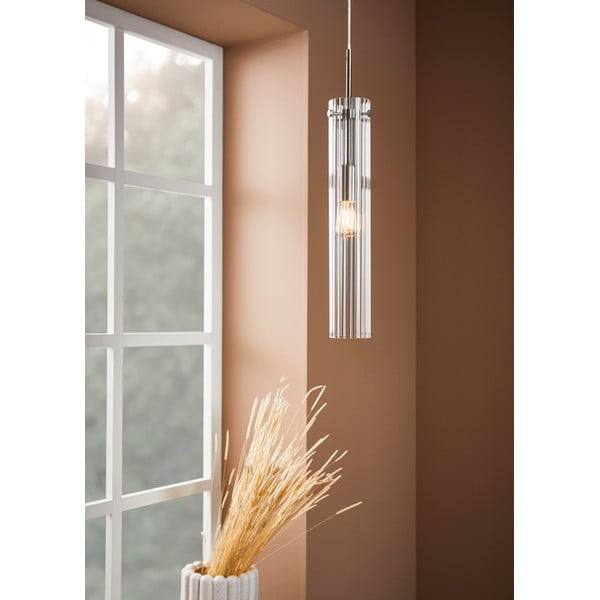 Závesné svietidlo v striebornej farbe so skleneným tienidlom Tubo – Markslöjd-image-1