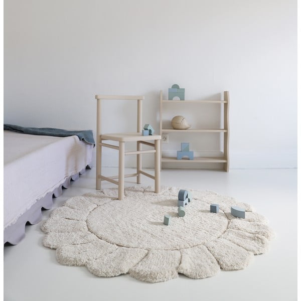 Krémový umývateľný ručne tkaný bavlnený detský koberec ø110 cm Gabrielle – Nattiot-image-3