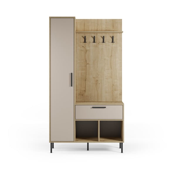 Predsieňová zostava v dekore duba v krémovo-prírodnej farbe 108x195x35 cm Heidy – Marckeric