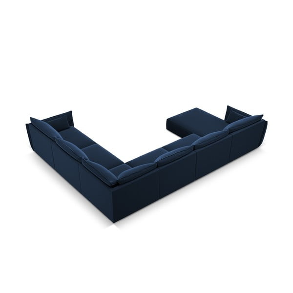 Tmavomodrá zamatová rohová pohovka (pravý roh/do "U") Vanda – Mazzini Sofas-image-3