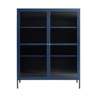 Modrá kovová vitrína Unique Furniture Bronco, výška 140 cm