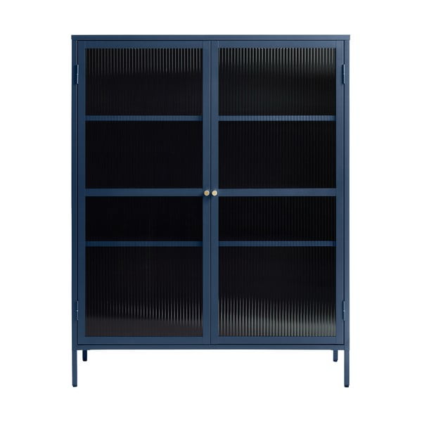 Modrá kovová vitrína Unique Furniture Bronco, výška 140 cm