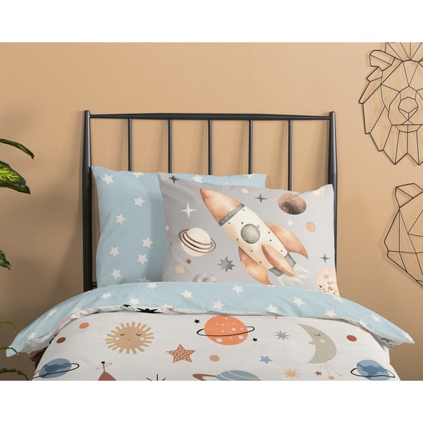 Modré/béžové bavlnené detské obliečky na jednolôžko 140x200 cm Eclips – Good Morning-image-2