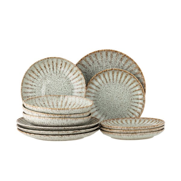 Kameninová jedálenská súprava 12 ks Fleur – Bloomingville