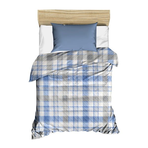 Modrý prešívaný pléd cez posteľ Checkers, 160 × 230 cm