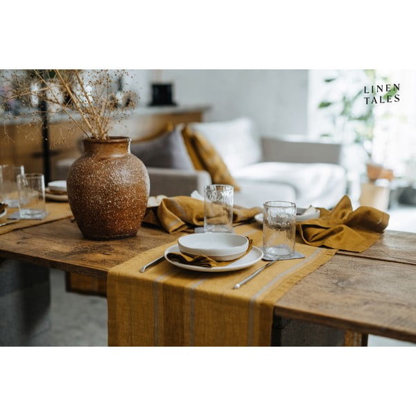 Ľanový behúň na stôl 200x200 cm Amber Bronze Stripes – Linen Tales-image-4