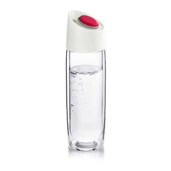 Sklenená termofľaša s červeným detailom Asobu Simply Clear