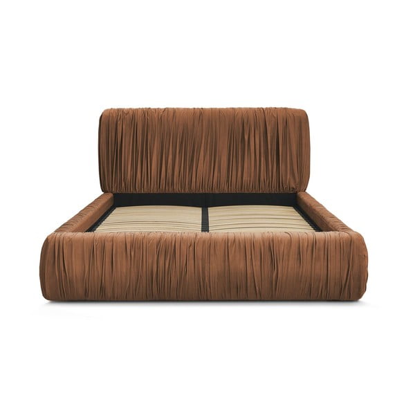 Oranžová čalúnená dvojlôžková posteľ s úložným priestorom s roštom 180x200 cm Blair – Bobochic Paris-image-4