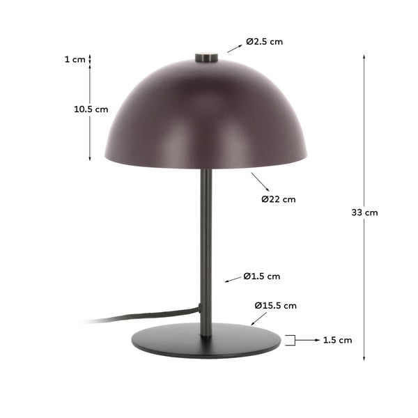 Vínovočervená stolová lampa s kovovým tienidlom (výška 33 cm) Aleyla - Kave Home-image-4