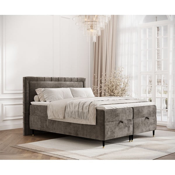 Tmavosivá boxspring posteľ s úložným priestorom 180x200 cm Voyage – Maison de Rêve-image-1