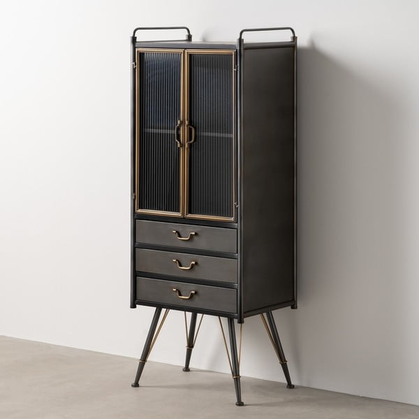 Čierna kovová vitrína 58x150 cm Brick – Ixia-image-3