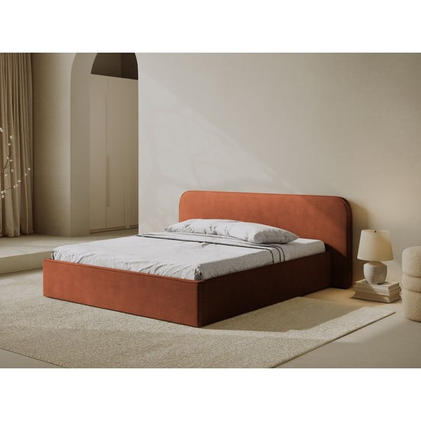 Čalúnená dvojlôžková posteľ s úložným priestorom s roštom 160x200 cm v tehlovej farbe Elizabeth – Micadoni-image-1