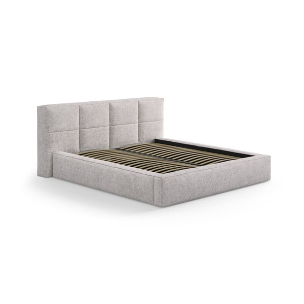 Béžová čalúnená dvojlôžková posteľ s úložným priestorom s roštom 140x200 cm Simon – Micadoni-image-4
