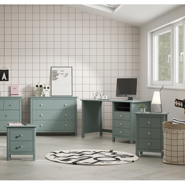 Detský nočný stolík z borovicového dreva v petrolejovomodrej farbe Max - Marckeric-image-1