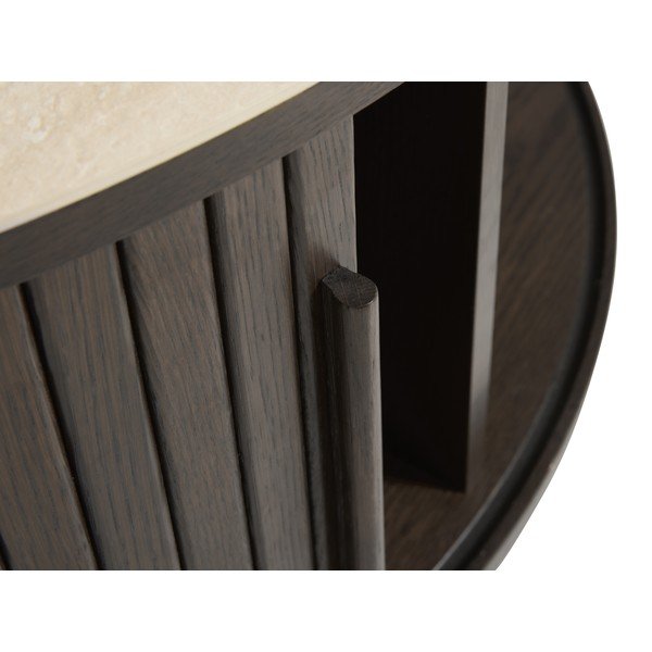Okrúhly konferenčný stolík s keramickou doskou v tmavo prírodnej farbe ø 85 cm Enna – Unique Furniture-image-2