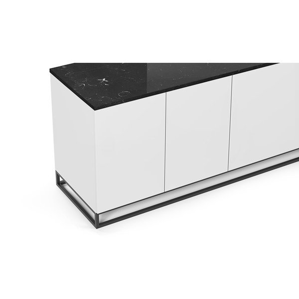 Matne biely televízny stolík s čiernou doskou v mramorovom dekore TemaHome Join, 200 × 65 cm-image-1
