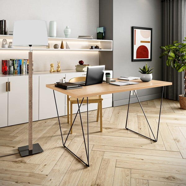 Pracovný stôl v dekore dubového dreva s čiernymi nohami TemaHome Flow, 140 x 75 cm-image-1