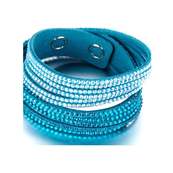 Tyrkysovomodrý kožený náramok s krištáľmi Swarovski Elements Crystals