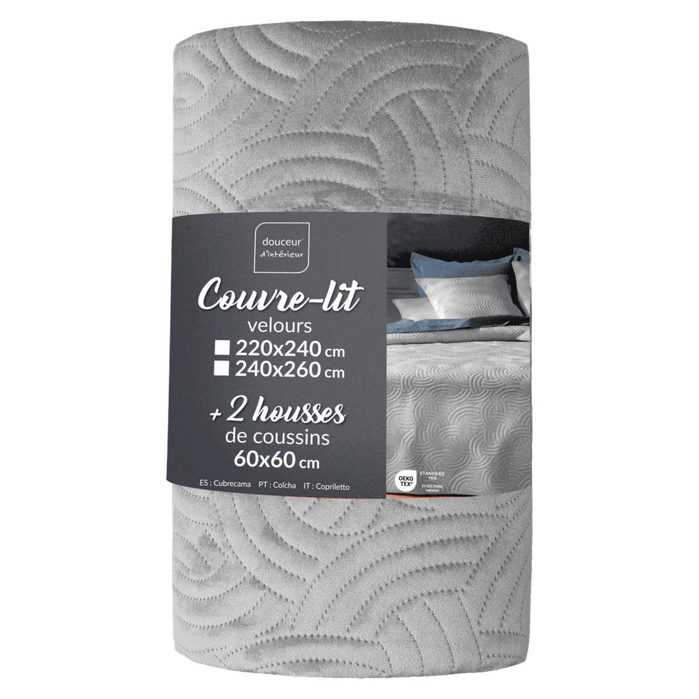 Sivá zamatová súprava prikrývky a obliečky na vankúš 240x260 cm Solange – douceur d'intérieur