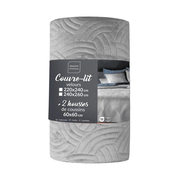 Sivá zamatová súprava prikrývky a obliečky na vankúš 240x260 cm Solange – douceur d'intérieur