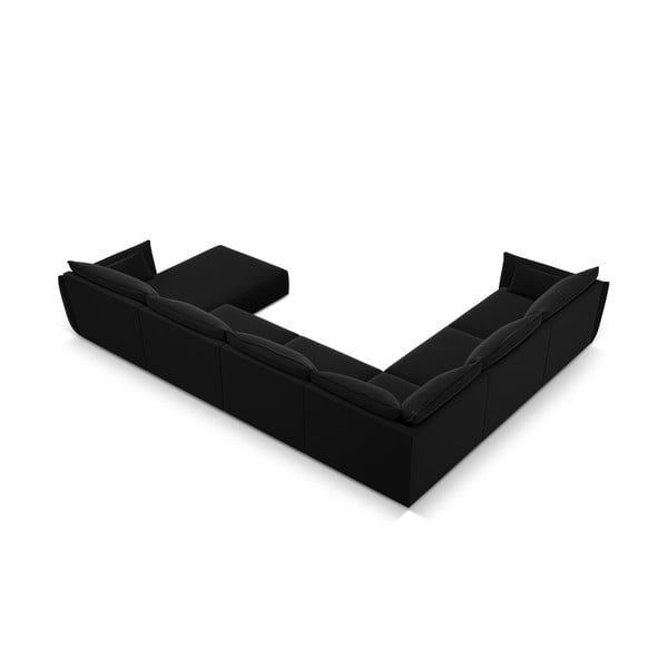 Čierna zamatová rohová pohovka (ľavý roh/do "U") Vanda – Mazzini Sofas-image-3