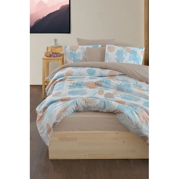 Modro-hnedé 4-dielne predĺžené obliečky na dvojlôžko s plachtou 200x220 cm Magnolia – Mila Home-image-1