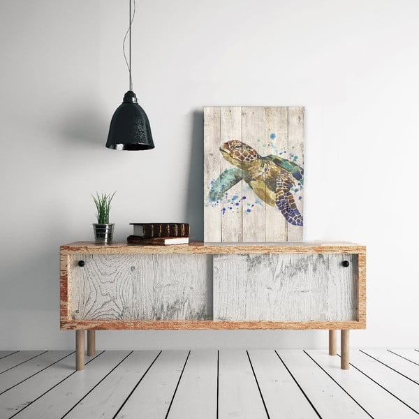 Drevená nástenná dekoratívna ceduľa Surdic Watercolor Turtle, 40 × 60 cm-image-1