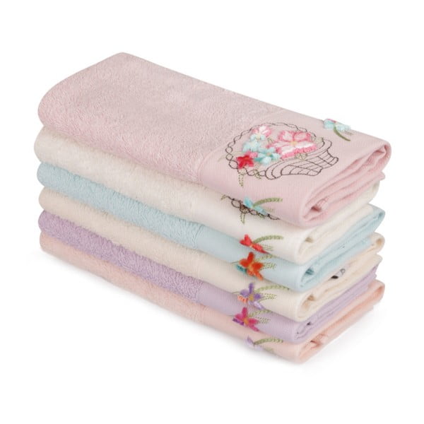 Sada 6 farebných uterákov z čistej bavlny Poppy, 30 x 50 cm