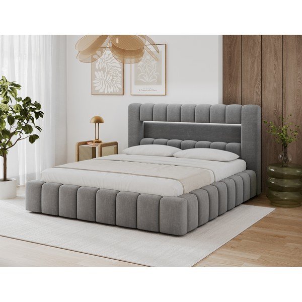 Sivá čalúnená dvojlôžková posteľ s úložným priestorom s roštom 140x200 cm Lamica – ELTAP-image-2