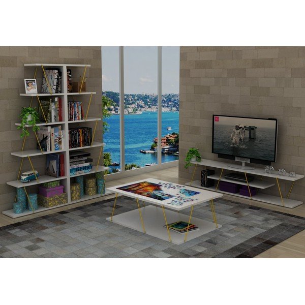 Biela knižnica so žltým detailom Rafevi Tars Mini-image-4