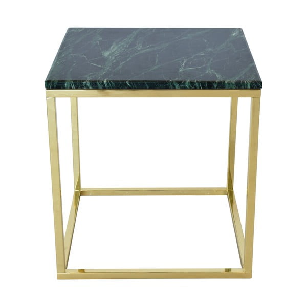 Odkladací stolík s podnožou v zlatej farbe a zelenou mramorovou doskou RGE Accent