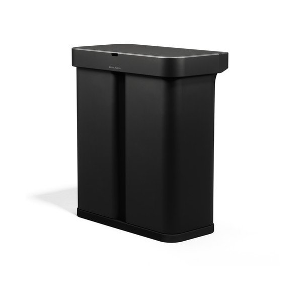 Čierny oceľový odpadkový kôš 34+24 l na triedený odpad/bezdotykový Dual Sensor – simplehuman
