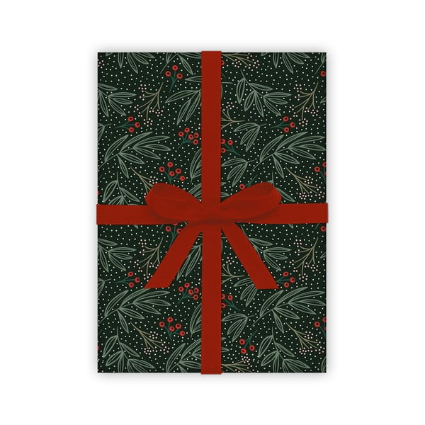 5 hárkov čierno-zeleného baliaceho papiera eleanor stuart Winter Floral, 50 x 70 cm-image-1