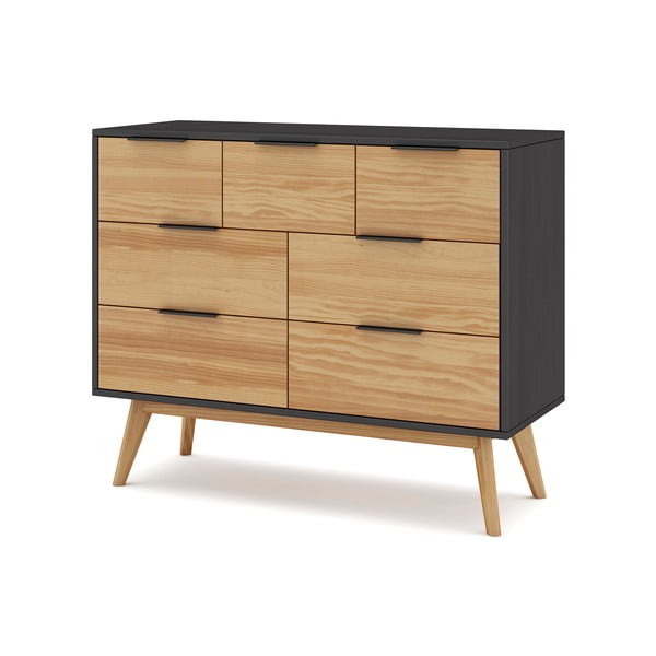 Čierna/prírodná nízka komoda z borovicového dreva 120x83 cm Lavis – Marckeric-image-2