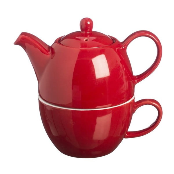 Čajová kanvica s hrnčekom čaju na jeden Bright Red, 400 ml