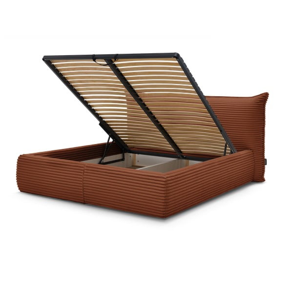 Čalúnená dvojlôžková posteľ v tehlovej farbe s úložným priestorom a roštom 180x200 cm Jade – Bobochic Paris-image-1