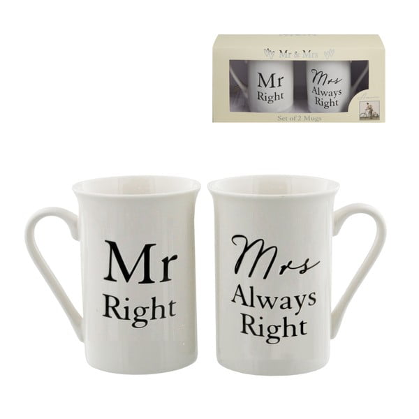 Sada 2 porcelánových hrnčekov Amore Mr. Right and Mrs. Alwas Right 280 ml
