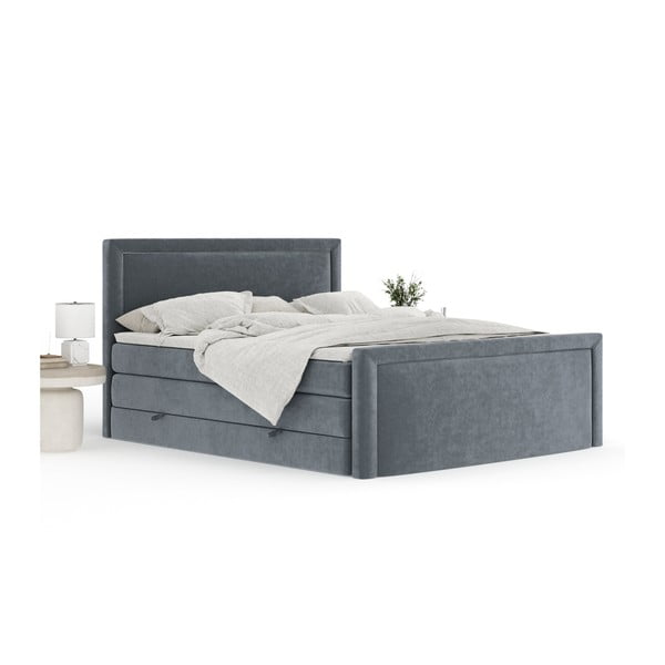 Tmavosivá boxspring posteľ s úložným priestorom 140x200 cm Lavenda – Maison de Rêve-image-3