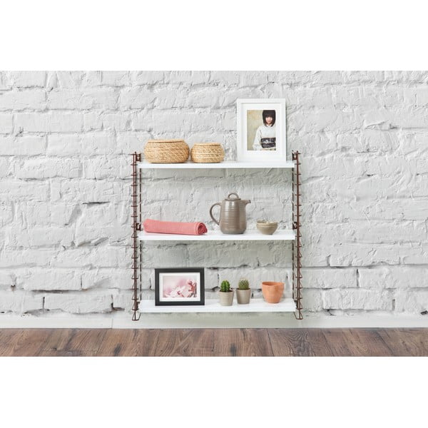 Trojposchodový regál s detailmi vo farbe medi s bielymi policami Metaltex Libro, šírka 70 cm-image-2