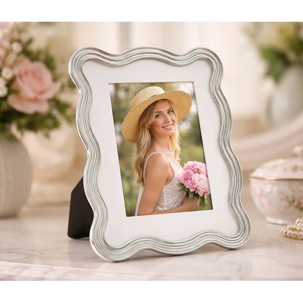 Svetlomodrý/v striebornej farbe kovový/sklenený stojací rámček 17,5x22,5 cm Elizabeth – Mauro Ferretti-image-1