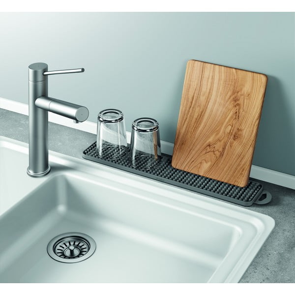 Sivá plastová odkvapkávacia podložka na riad 42x8 cm Gravity – Metaltex-image-1