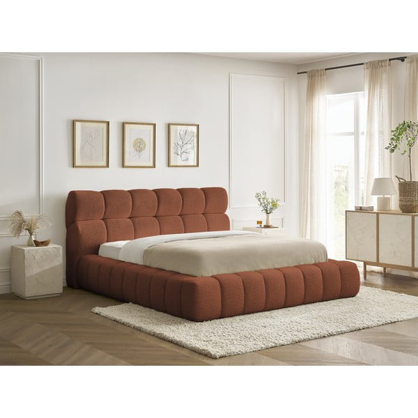 Oranžová čalúnená dvojlôžková posteľ s úložným priestorom s roštom 160x200 cm Mont Blanc – Bobochic Paris-image-4
