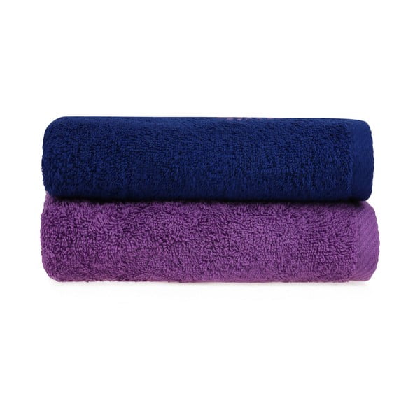Sada 2 modro-fialových uterákov na ruky, 90 x 50 cm