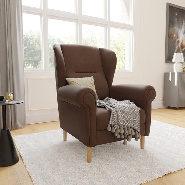 Tmavohnedé kreslo ušiak Swan – Ropez-image-3