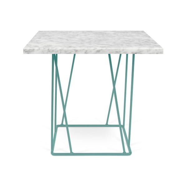 Biely mramorový konferenčný stolík so zelenými nohami TemaHome Helix, 50 cm