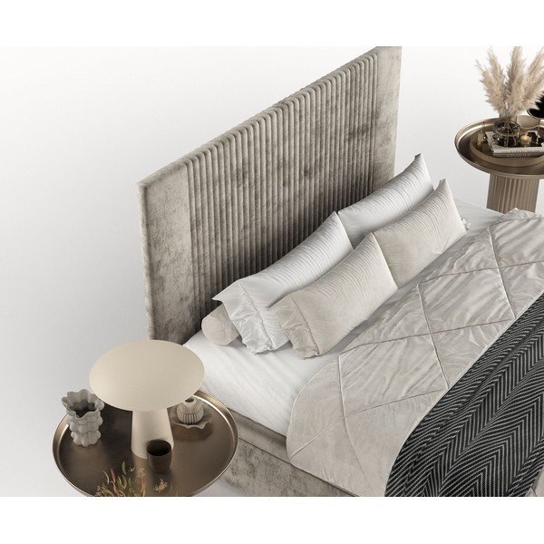 Béžová čalúnená dvojlôžková posteľ s úložným priestorom 200x200 cm Mavel – Maison de Rêve-image-1