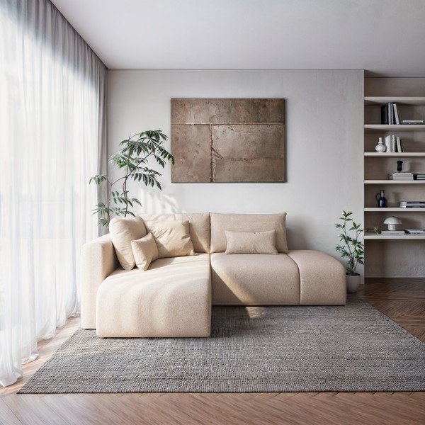 Béžová rozkladacia rohová pohovka s úložným priestorom (ľavý roh/s leňoškou) Lumine – Ghado-image-1